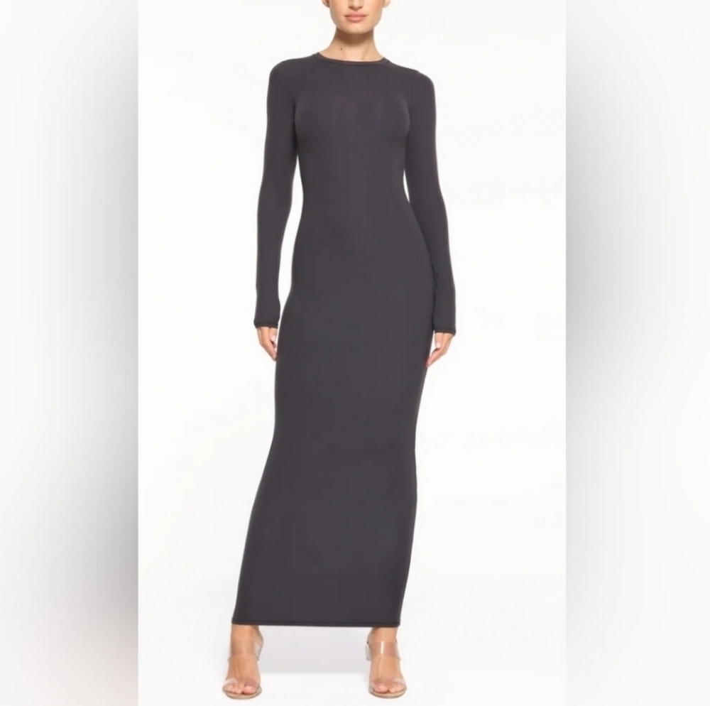 SKIMS Dark Gray Long Sleeve Bodycon Maxi Dress